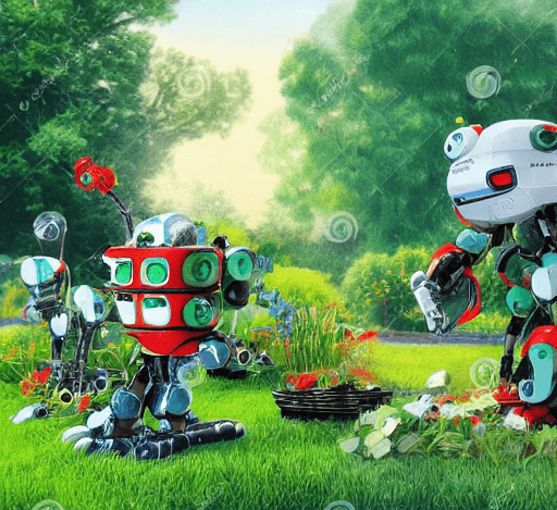 Robots working in garden